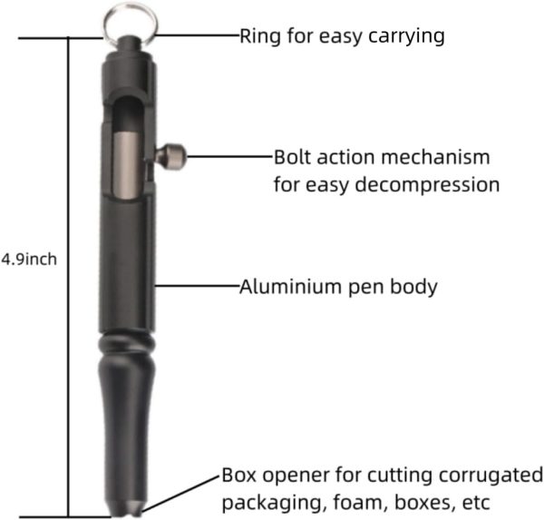 Bolt Action Pen, Aluminum Ballpoint Pen with Replaceable Refill, EDC Pen Metal Cool Tactical Pen for Indoor Outdoor Writing Tool, Black