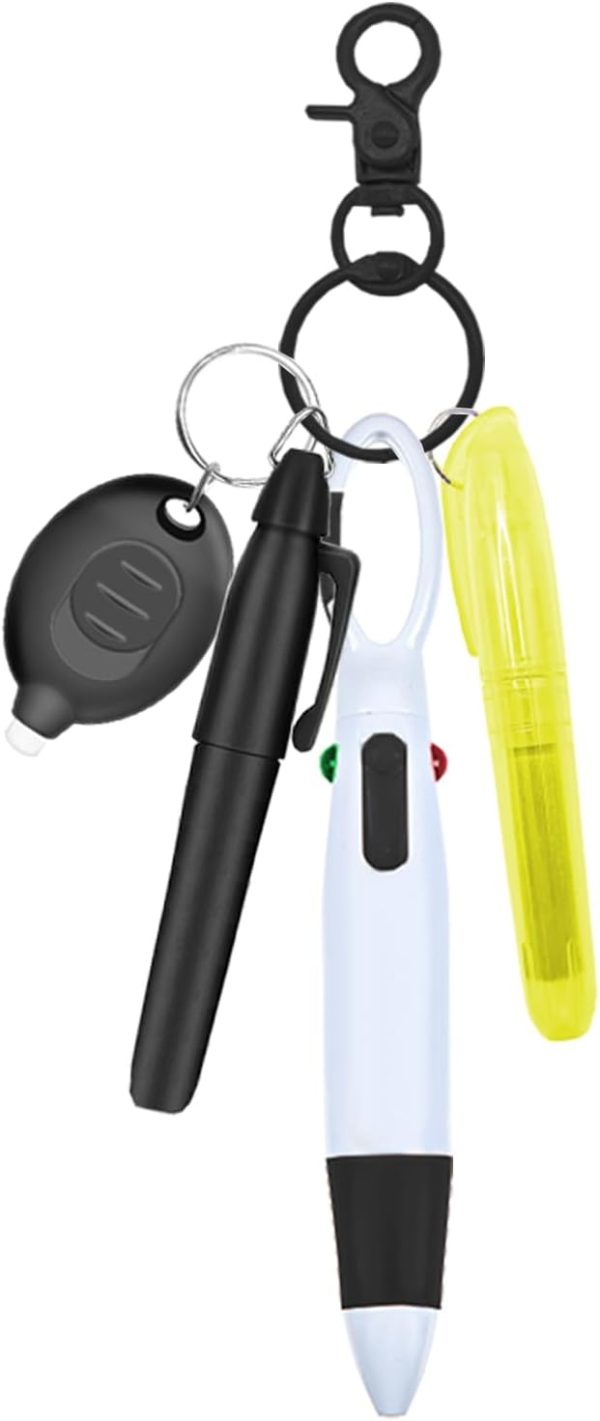 Nurse Pen Set, Badge Reel Pen Include Highlighter, Permanent Marker, LED Keychain Flashlight, Ballpoint Pen, and Nursing Keychain Clip (Black)