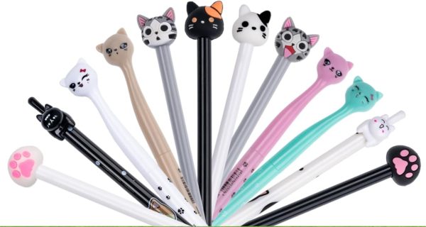 cute cat gel pens,fun kawaii pens set,Animal black ink pens for kids office school supplies,12-Styles…