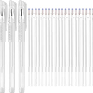 Heat Erasable Fabric White Marking Pens with 20 Refills for Tailors Sewing and Quilting Dressmaking, White Heat Erase Pens of Fabrics.