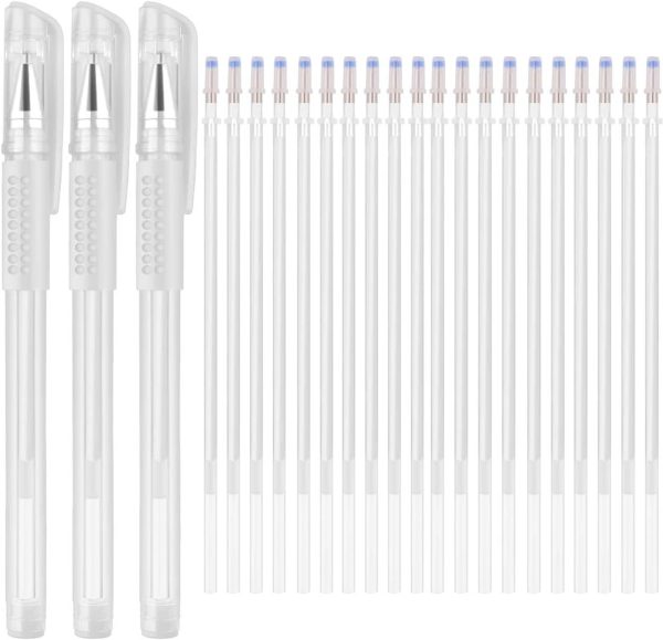 Heat Erasable Fabric White Marking Pens with 20 Refills for Tailors Sewing and Quilting Dressmaking, White Heat Erase Pens of Fabrics.