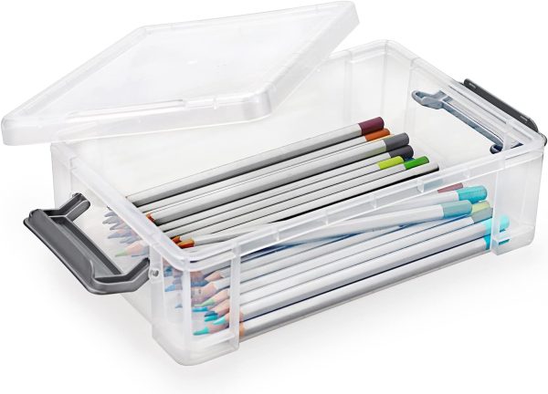 4 Pack Large Capacity Plastic Pencil Box Stackable Translucent Clear Pencil Box Office Supplies Storage Organizer Box for Gel Pens Erasers Tape Pens Pencils Markers etc(Grey)