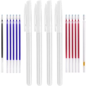 4 Colors Heat Erase Pens Fabric Marking Pens with 20 Refills Iron Off Water Soluble Ink Auto-Vanishing Pen Tailors Chalk Clothes Marker Pencil Sewing Pen for Fabric Textile Leather Quilting Dressmaker