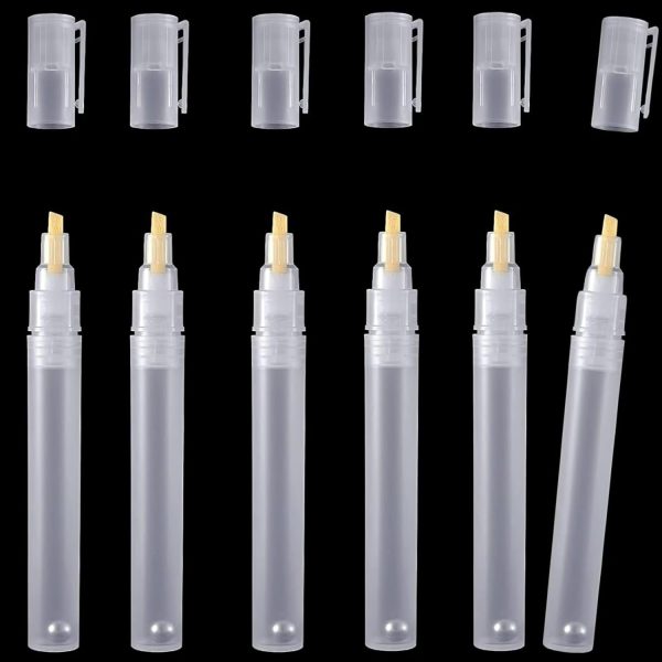 6Pcs 6mm Empty Fillable Blank Paint Pen, Markers Tilted Flat Head Refillable Paint Pen Fine Tip Markers Acrylic Markers for Oil Painting