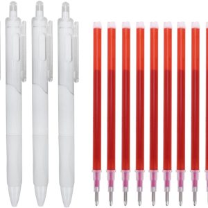 50Pcs Heat Erase Fabric Marking Pens Refills with 4 Retractable Pen Holders Iron-Off Water Soluble Ink Auto-Vanishing Pen Clothes Sewing Marker Pens for Textile Leather Quilting Dressmaker