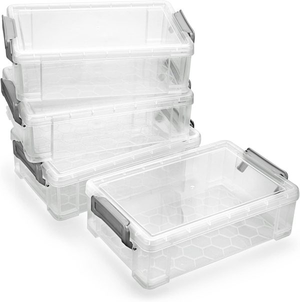 4 Pack Large Capacity Plastic Pencil Box Stackable Translucent Clear Pencil Box Office Supplies Storage Organizer Box for Gel Pens Erasers Tape Pens Pencils Markers etc(Grey)