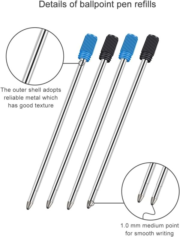 2.75 Inch Ballpoint Pen Refills Pack of 10, Smooth Writing 1.0 mm Medium Point Metal Refill, Replaceable Ink Pen Refill for Diamond Crystal Stylus Pens and Ballpoint Pens (Black and Blue)