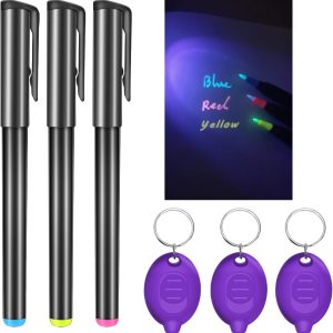 Invisible Ink Pen, Spy Pen with 3 PCS Mini UV LED Keychain Flashlight, Disappearing Ink Magic Pen with Black Light Markers for Secret Notes, Fit for Christmas Halloween Holiday Gifts (3 PCS)