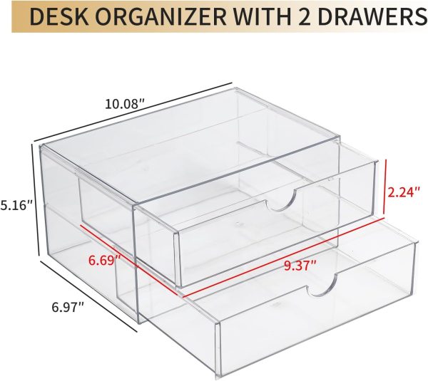 Clear Desk Organizers and Accessories, Plastic Drawer Organizer for Home Office Supplies, Marker Pen, Notebooks, Art Crafts, Stackable Makeup Storage Box for Bathroom Vanity (4 Drawers)