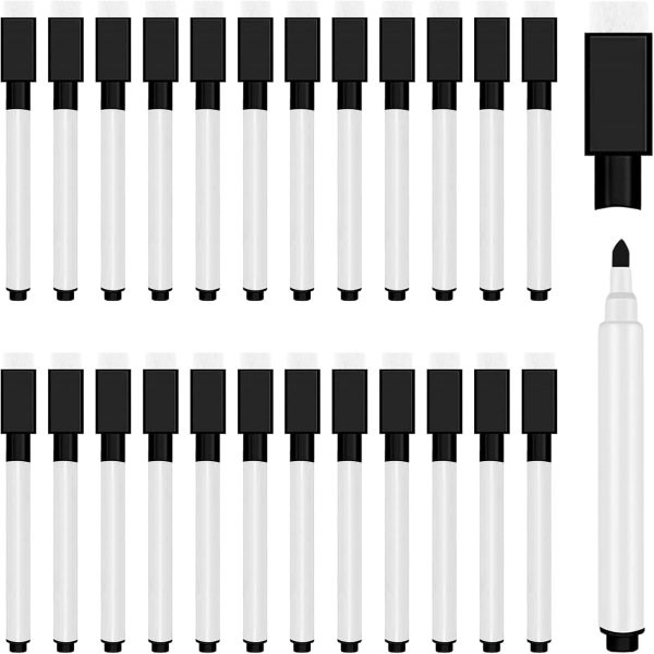 25 Pcs Black Magnetic Dry Erase Markers with Eraser Cap, White Board Mini Dry erase Markers Bulk, Fine Point Tip Student White Board Markers for Teachers Office School Supplies