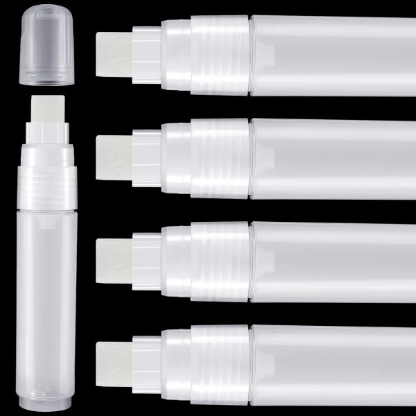 4 Pack White Paint Pens Empty Acrylic Permanent Clear White Marker Pen Fine Point Empty Refillable Markers for Rock Painting Wood Ceramic Metallic Graffiti Paper Drawing(15 mm)