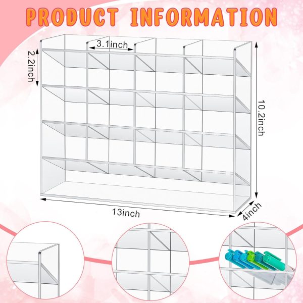 Acrylic Pen Organizer Storage Vertical Marker Organizer Acrylic Pen Display Holder for Office Desk Desktop Stationery Pencil Storage(Clear,13 x 4 x 10.2 Inch)