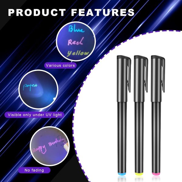 Invisible Ink Pen, Spy Pen with 3 PCS Mini UV LED Keychain Flashlight, Disappearing Ink Magic Pen with Black Light Markers for Secret Notes, Fit for Christmas Halloween Holiday Gifts (3 PCS)