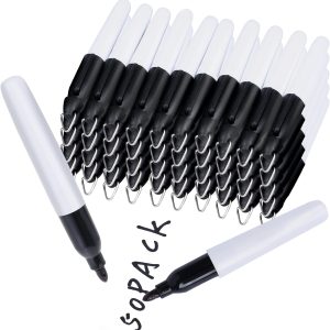 50 Pcs Mini Permanent Markers with Cap Clips Golf Ball Marker Pen Dry Erase Markers with Triangle Hook Golf Keychain Clips for Badge Black Ink Pens for Office School Outdoor Activities,Fine Point