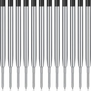 12 Pieces Pen Refills Black Ink 1.0mm Medium Point Metal Ballpoint Refill Smooth Writing Pen Refills Replacement Refills for Retractable Ballpoint Pen School Office Supplies (Black)