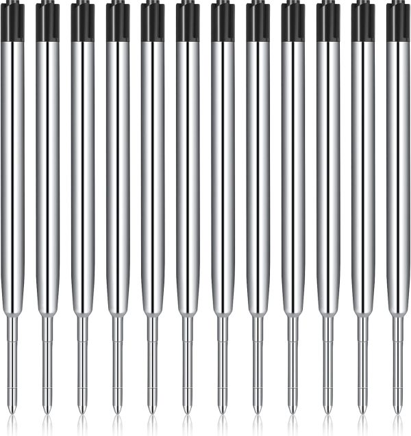 12 Pieces Pen Refills Black Ink 1.0mm Medium Point Metal Ballpoint Refill Smooth Writing Pen Refills Replacement Refills for Retractable Ballpoint Pen School Office Supplies (Black)