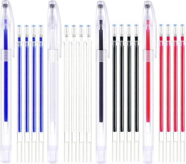 Heat Erasable Pens ，4 Pieces Fabric Marking Pens with 20 Refills for Quilting Sewing, Dressmaking, Fabrics, Tailors Sewing Fabrics,Tailor's Chalk Pencils Chalks Pen