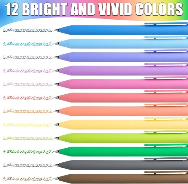 Gel Pens 12 Colors Retractable Quick Dry Ink Pens Fine Point 0.7mm, Smoooth Writing Pens Multicolor for Journaling, Drawing, Doodling, and Note Taking, Multicolor, 12-Count