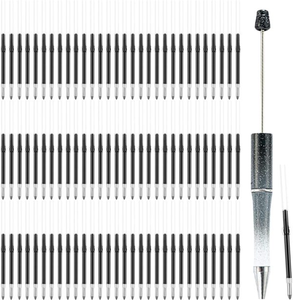 100 pcs Black Ink Beadable Pens Refills, Replaceable Pens Refills, for Plastic Bead Ballpoint Pen Ink Refills (Black)