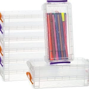 9 Pack Large Pencil Box, Stackable Clear Plastic Pencil Case, Painting Brush Storage Box with Snap-Tight Lid, Office Supplies Organizer Watercolor Pen Drawing Tools Container