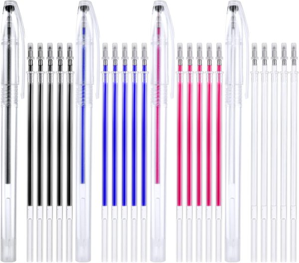 Heat Erasable Pens, 4 Colors Fabric Marking Pens with 20 Refills, Replaceable Heat Erasable Fabric Pens for Quilting Sewing, Dressmaking, Fabrics, Tailors Sewing Fabrics Markers