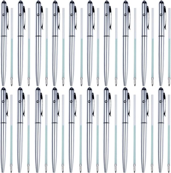 20 Pcs Invisible Disappearing Ink Pen with 20 Replaceable Pen Refills UV Light Pen Invisible Ink Magic Invisible Ink Ballpoint Pen