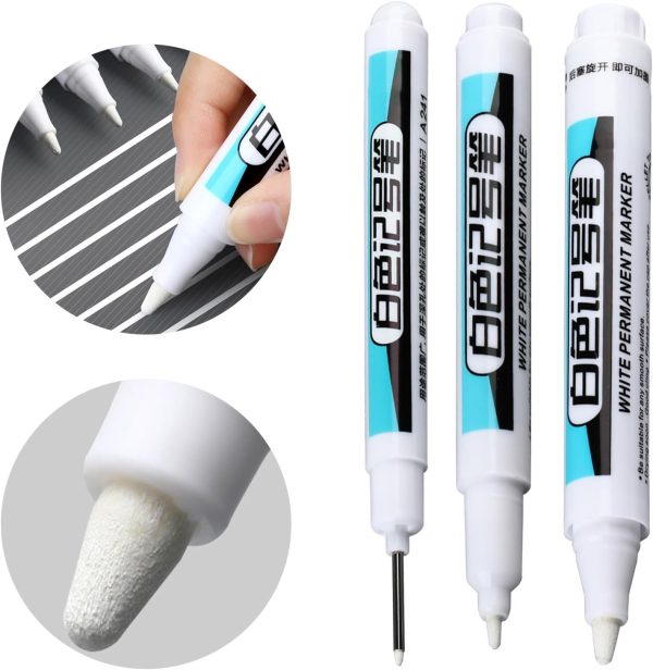 4 Pieces White Markers Paint Pens Oil-Based Markers Long Tip Marker Permanent Markers for Rock Tire Glass Metal Painting