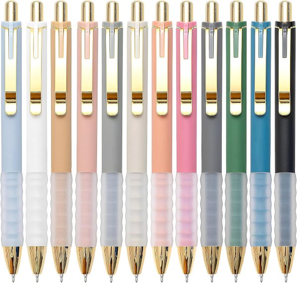 Ballpoint Pens Black Medium Point 1mm Pen with Super Soft Grip Ball Point Pen for Men Women Retractable Pens (gold-12 pcs)