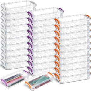 12 Pack Plastic Pencil Box Clear Large Capacity Pen Case Operation Christmas Items Stackable Storage Organizer Box for Office Supplies Marker, 8.46 x 1.65 x 4 Inches (White, Orange, Purple)